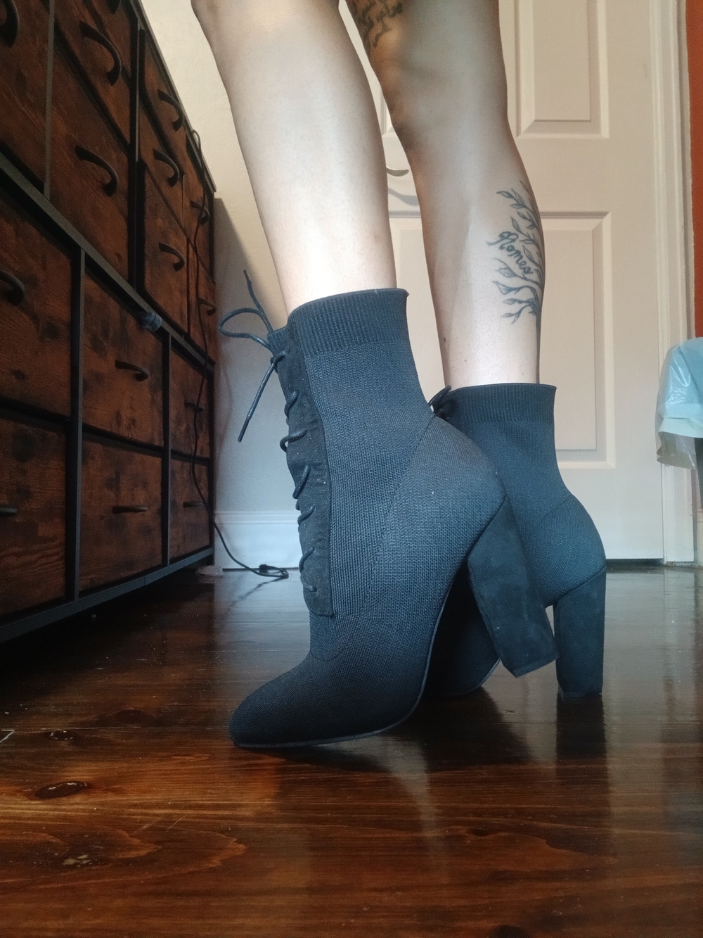 Black Lace-Up Knit Sock Booties - Women